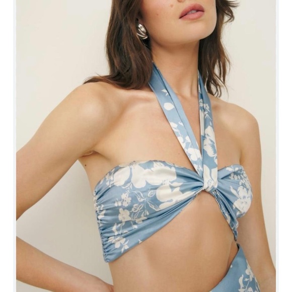 Reformation 100% silk Blue Floral Dress NEW - Picture 4 of 8